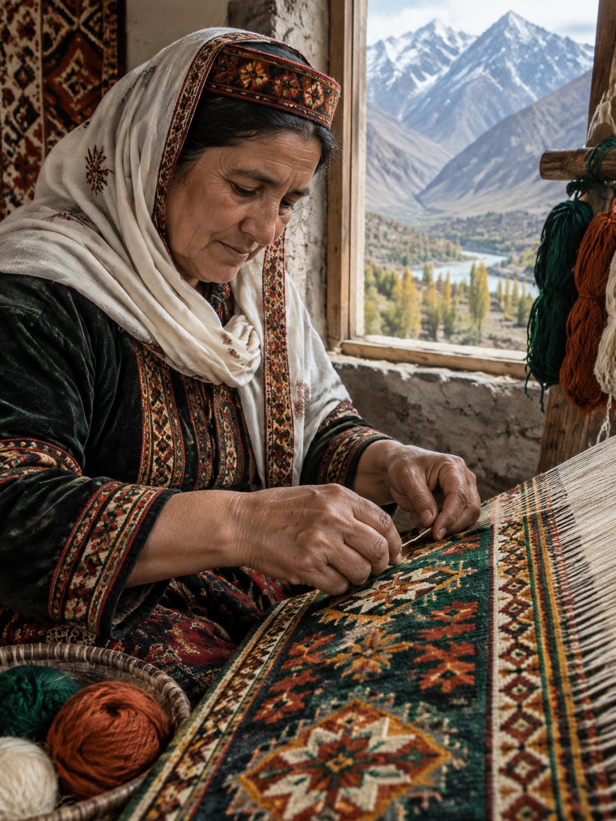A Hunza artisan weaving a traditional textile